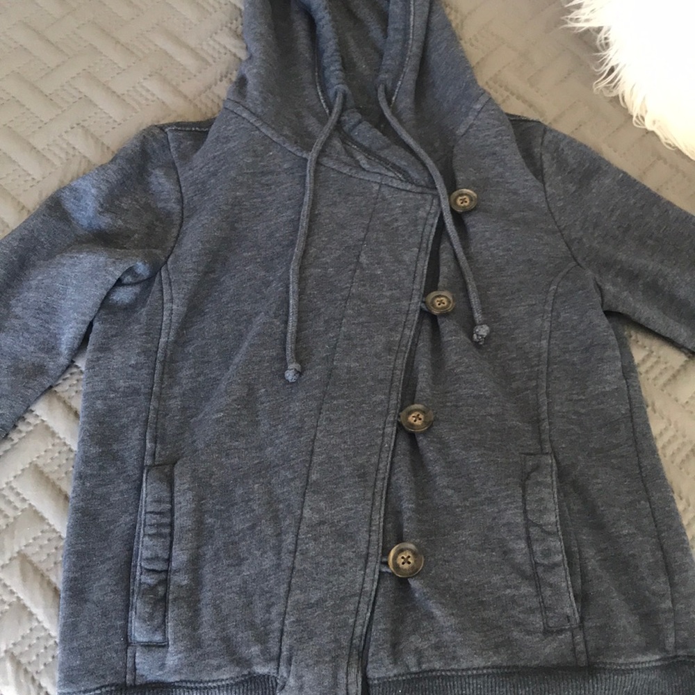 Blue diagonal button up sweater